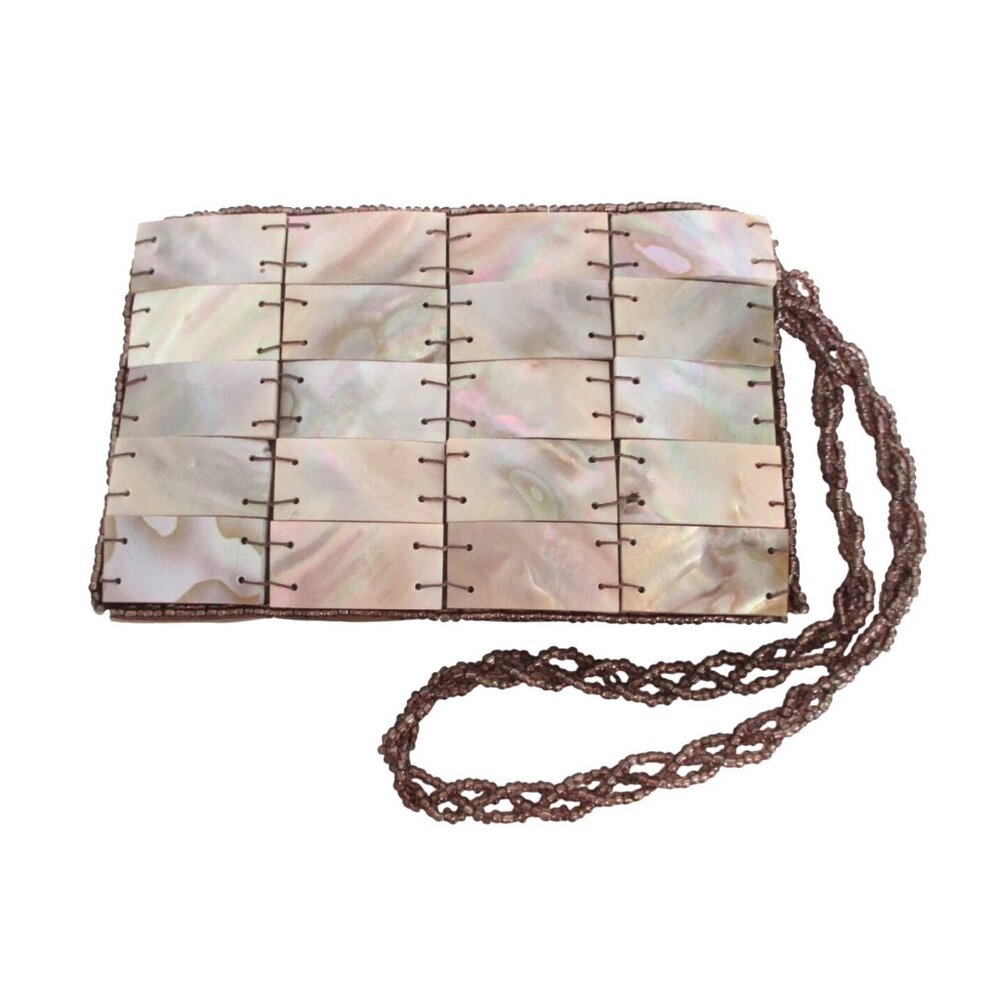 Horn  & Silk Wristlet Clutch Purse W Beaded Braided Strap Vintage Mod by Design